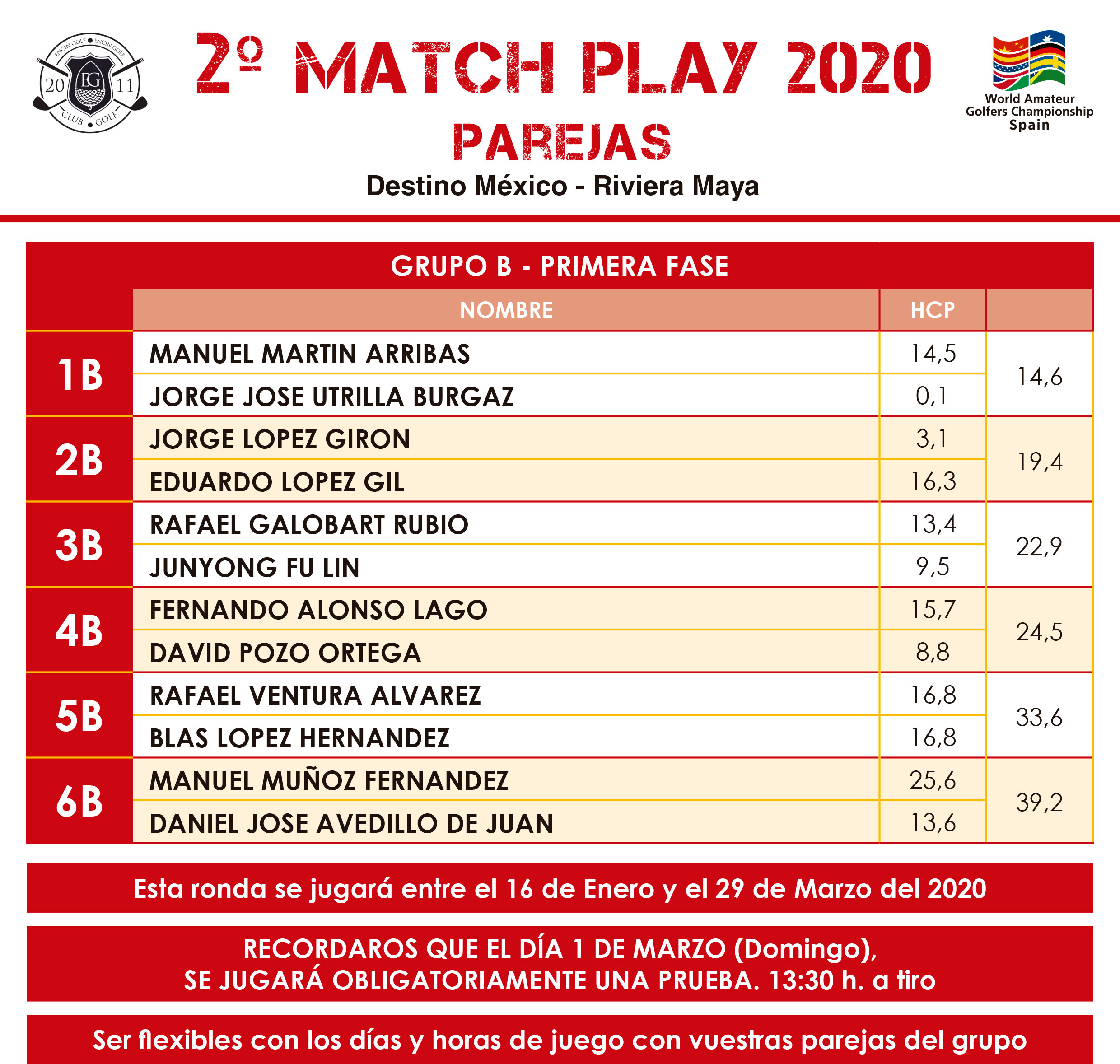 WAGC SPAIN - MATCH PLAY 2020 PAREJAS - 1ª FASE - GRUPO B