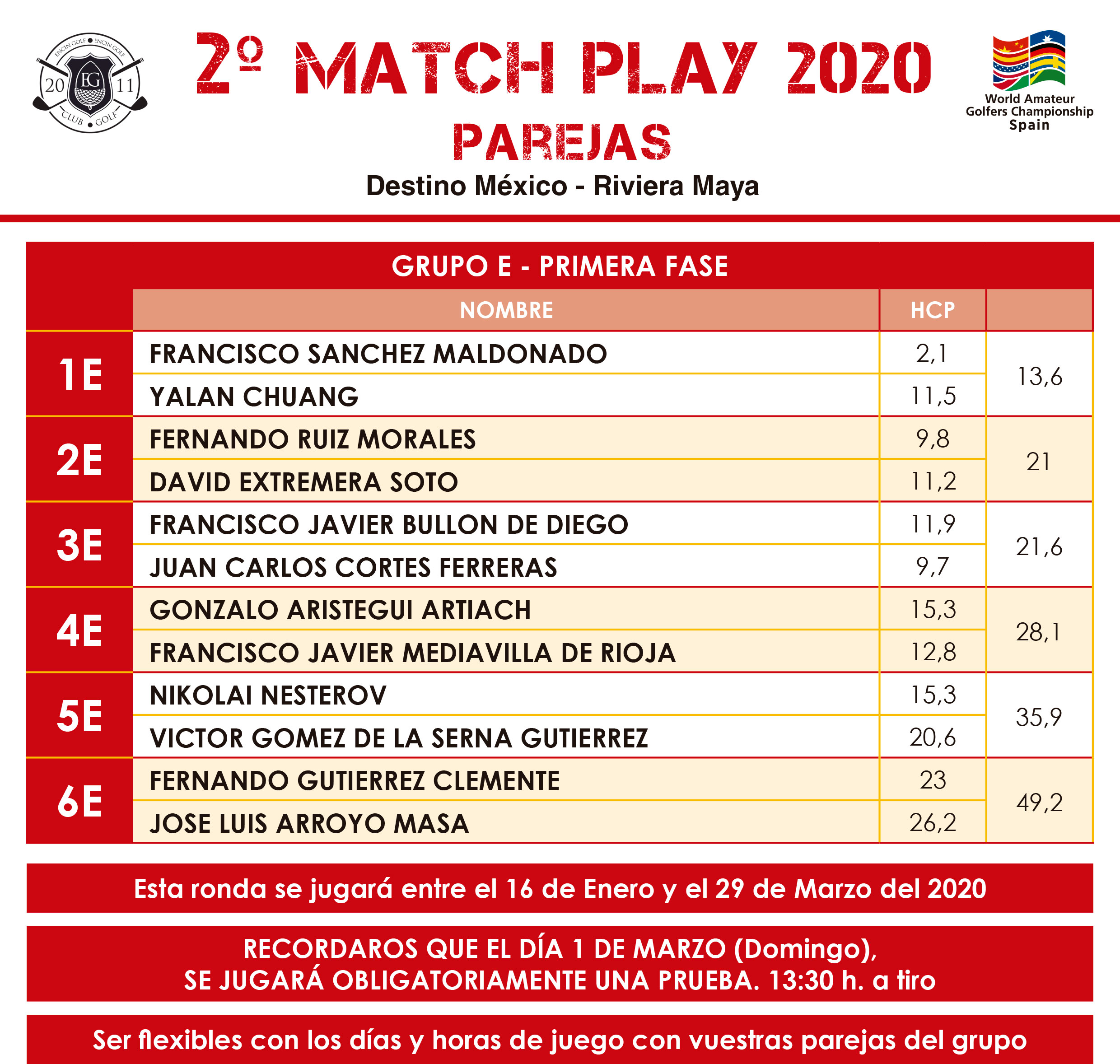 WAGC SPAIN - MATCH PLAY 2020 PAREJAS - 1ª FASE - GRUPO E