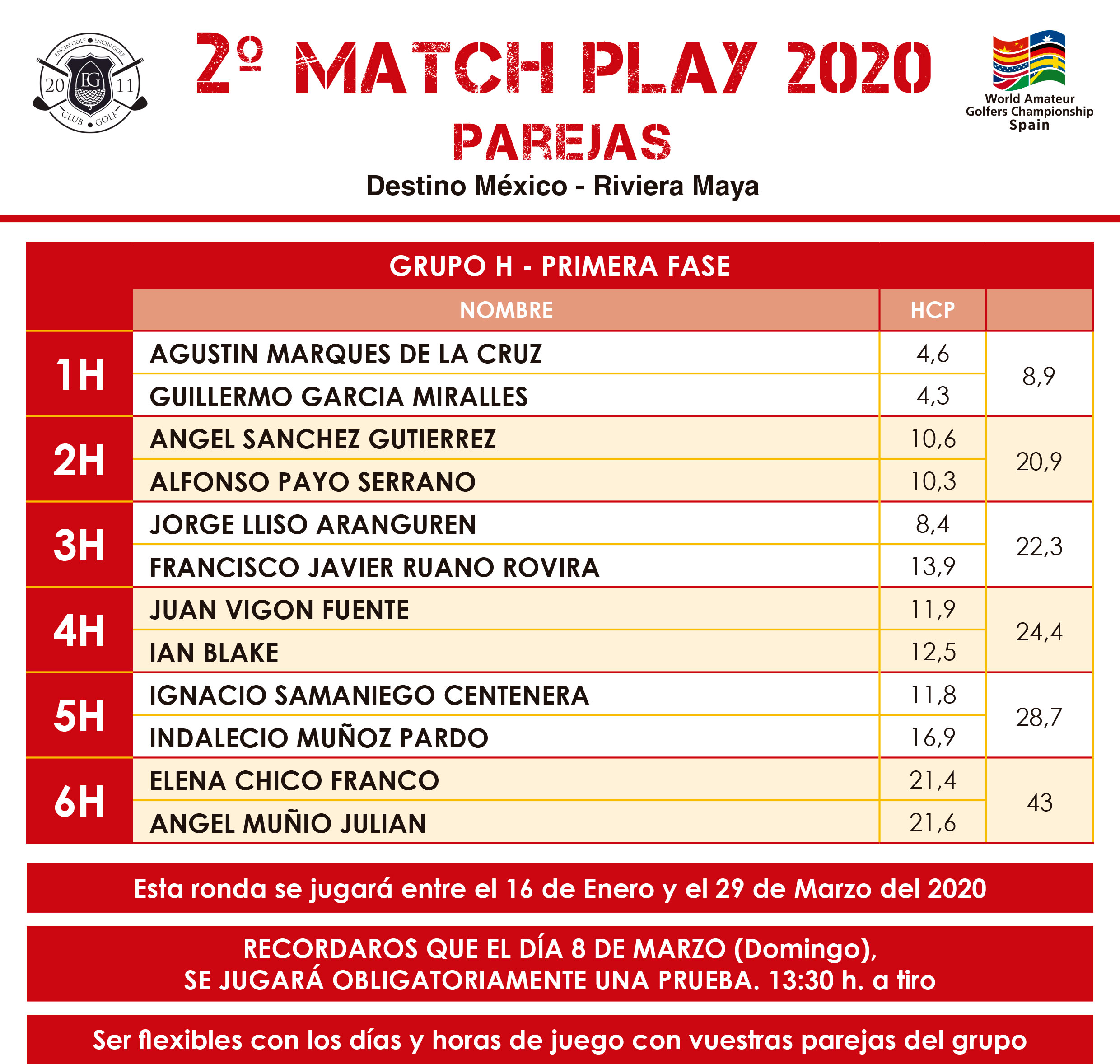 WAGC SPAIN - MATCH PLAY 2020 PAREJAS - 1ª FASE - GRUPO H