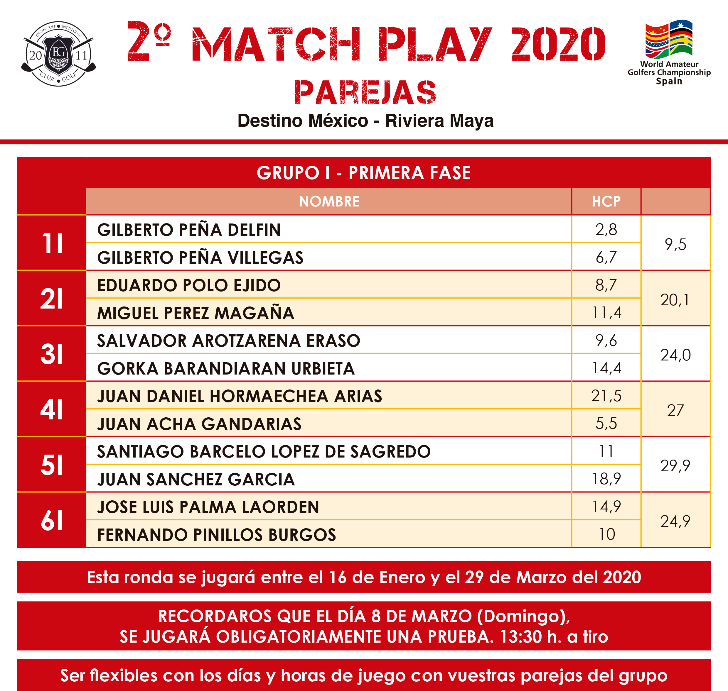 WAGC SPAIN - MATCH PLAY 2020 PAREJAS - 1ª FASE - GRUPO I