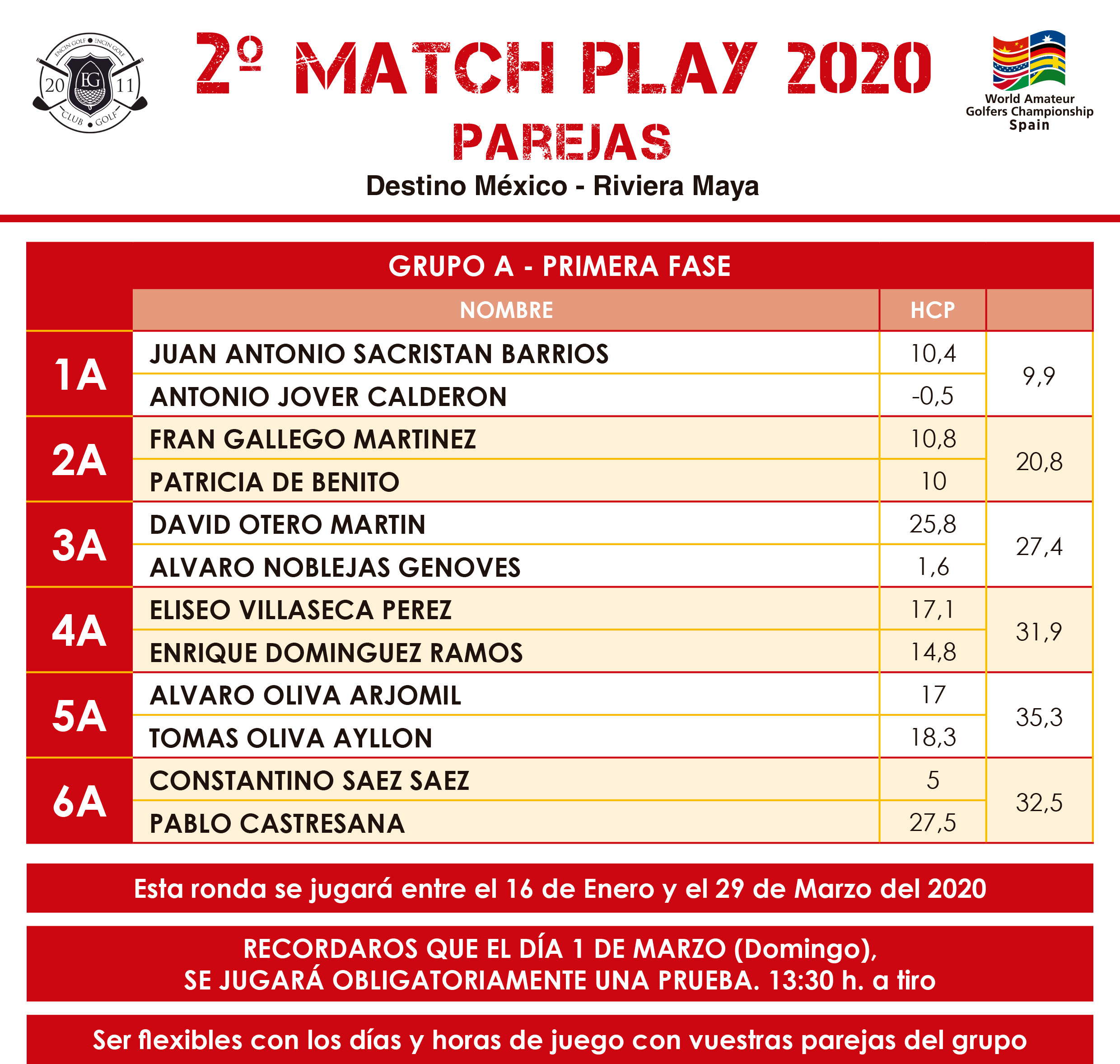 WAGC SPAIN - MATCH PLAY 2020 PAREJAS - 1ª FASE - GRUPO A